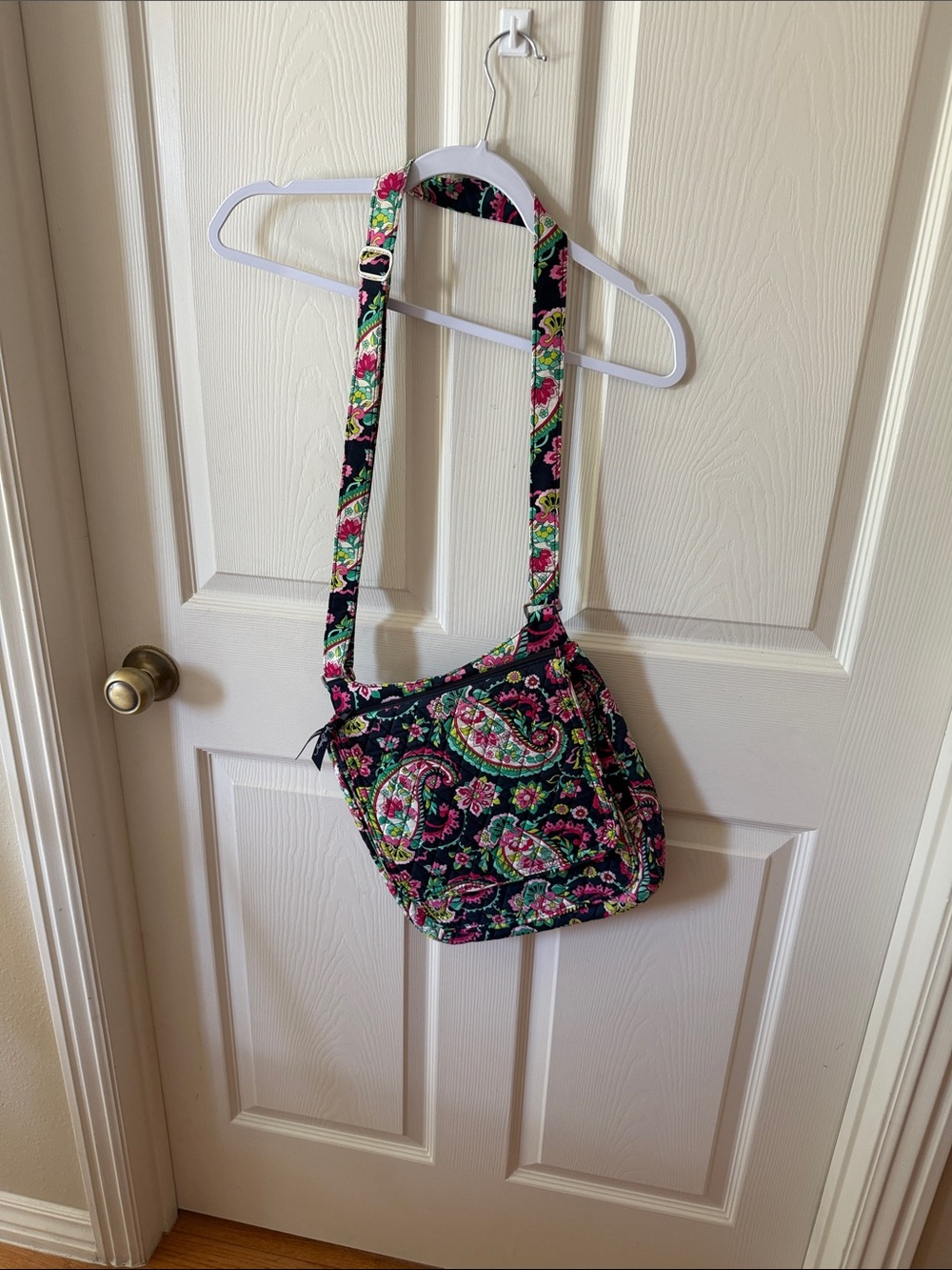 Vera Bradley Navy Floral Paisley Crossbody with Pink & Green Accents. Box5